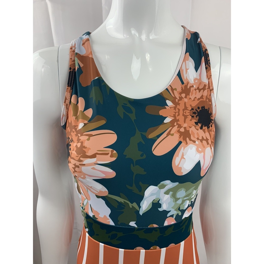 Almarea Women's Top Size Small Floral High Neck Zip Tie Back Orange - Picture 5 of 12